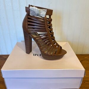 JustFab Tan Strappy Platform Heels